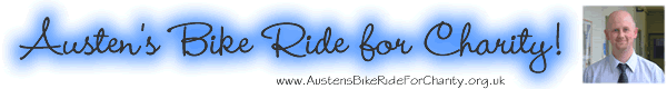 Austens Bike Ride for Charity Banner - Raising money for the Water Aid charity